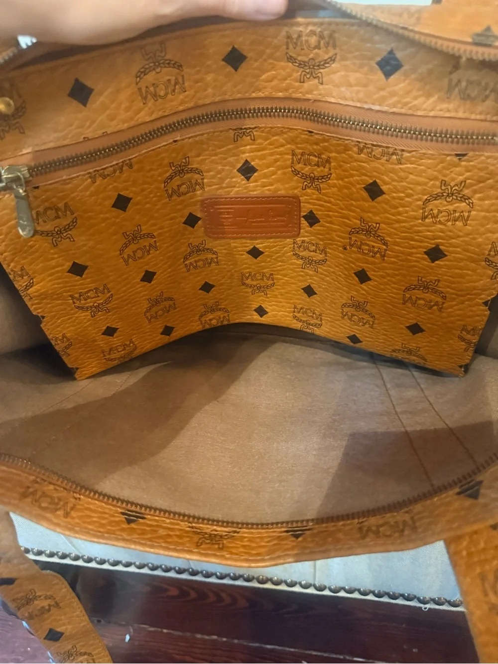 Vintage MCM Aren School Bag Tote Cognac Visetos Monogram Crossbody Shoulder